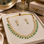 Aarvika American Diamond Premium Emerald Green AD Necklace Set – full set