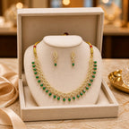 Aarvika American Diamond Premium Emerald Green AD Necklace Set – flat lay