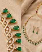 Aarvika American Diamond Premium Emerald Green AD Necklace Set – model wearing