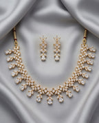 Aarvika American Diamond Luxury AD Floral Necklace Set – flat lay