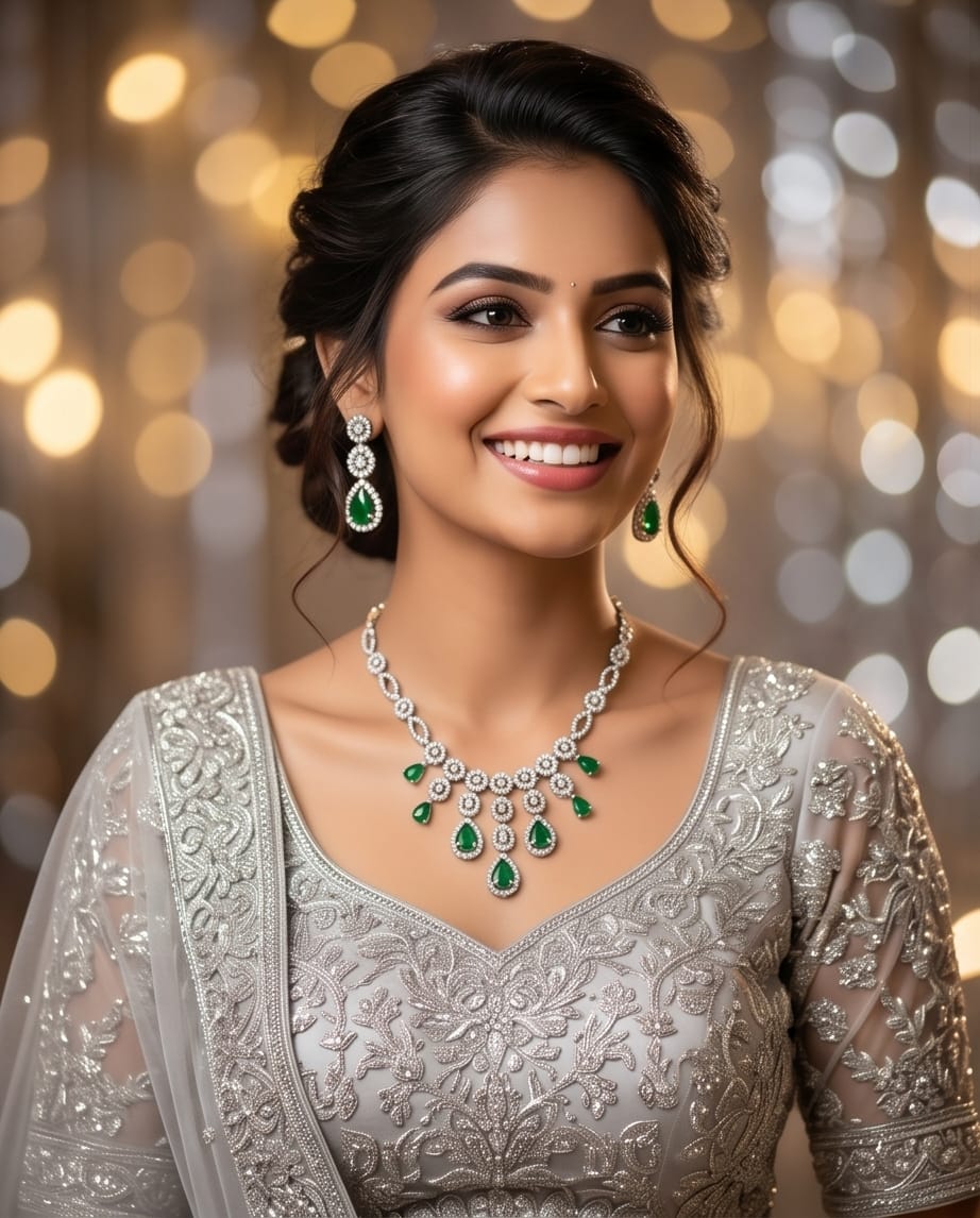 Aarvika American Diamond Premium Green AD Necklace Set – close-up detail