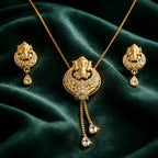 Aarvika Divine Ganesha Pendant Necklace Set - Gold-Plated Pendant with Matching Earrings