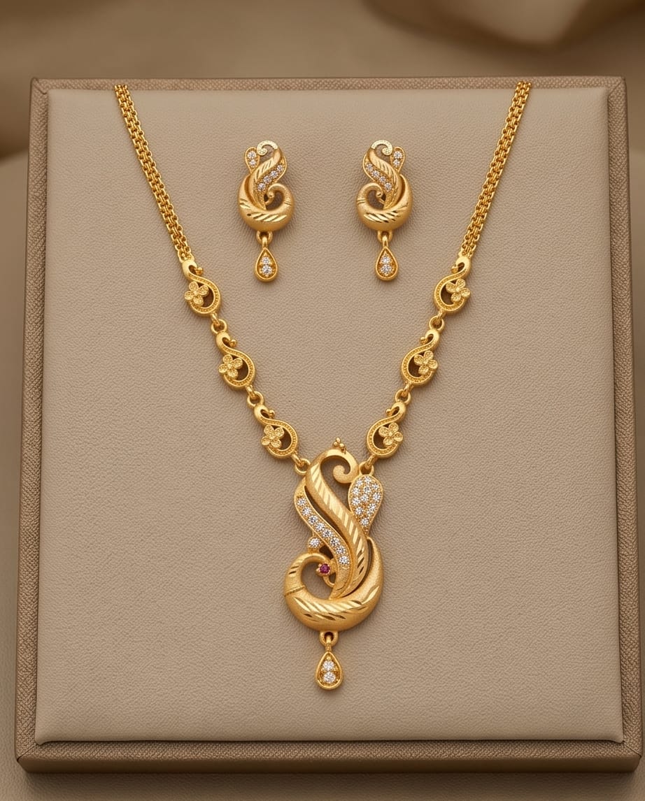 Aarvika Peacock Design Gold-Plated Pendant Necklace Set