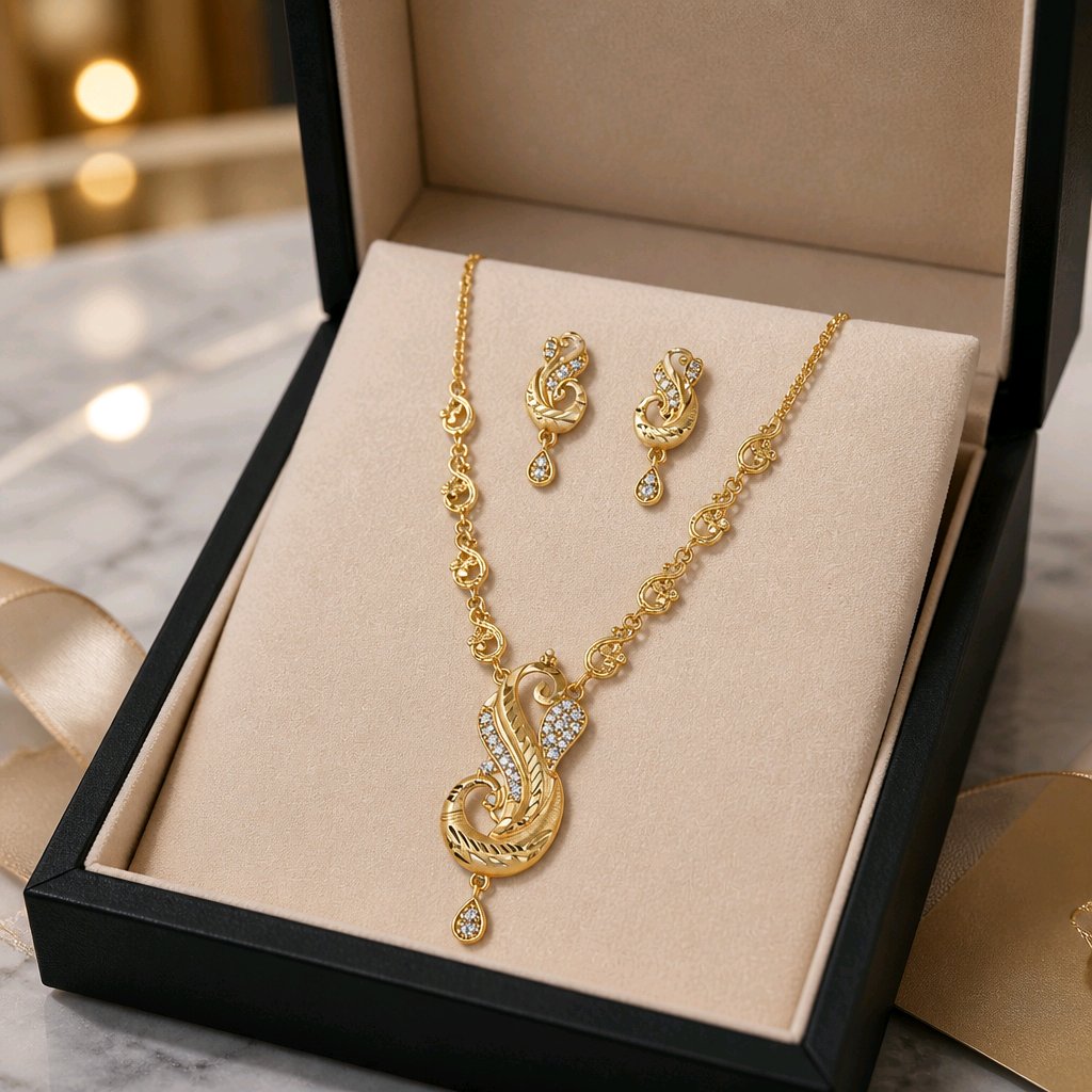 Aarvika Peacock Design Gold-Plated Pendant Necklace Set