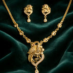 Aarvika Peacock & Floral Pendant Necklace Set - Gold-Plated Designer Pendant with Matching Earrings