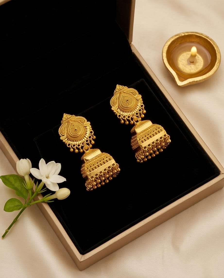 Aarvika Traditional Temple-Inspired Designer Gold-Tone Jhumka Earrings