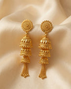 Aarvika Traditional Gold-Tone Layered Tassel Jhumka Earrings