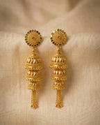 Aarvika Traditional Gold-Tone Layered Tassel Jhumka Earrings