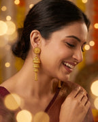 Aarvika Traditional Gold-Tone Layered Tassel Jhumka Earrings