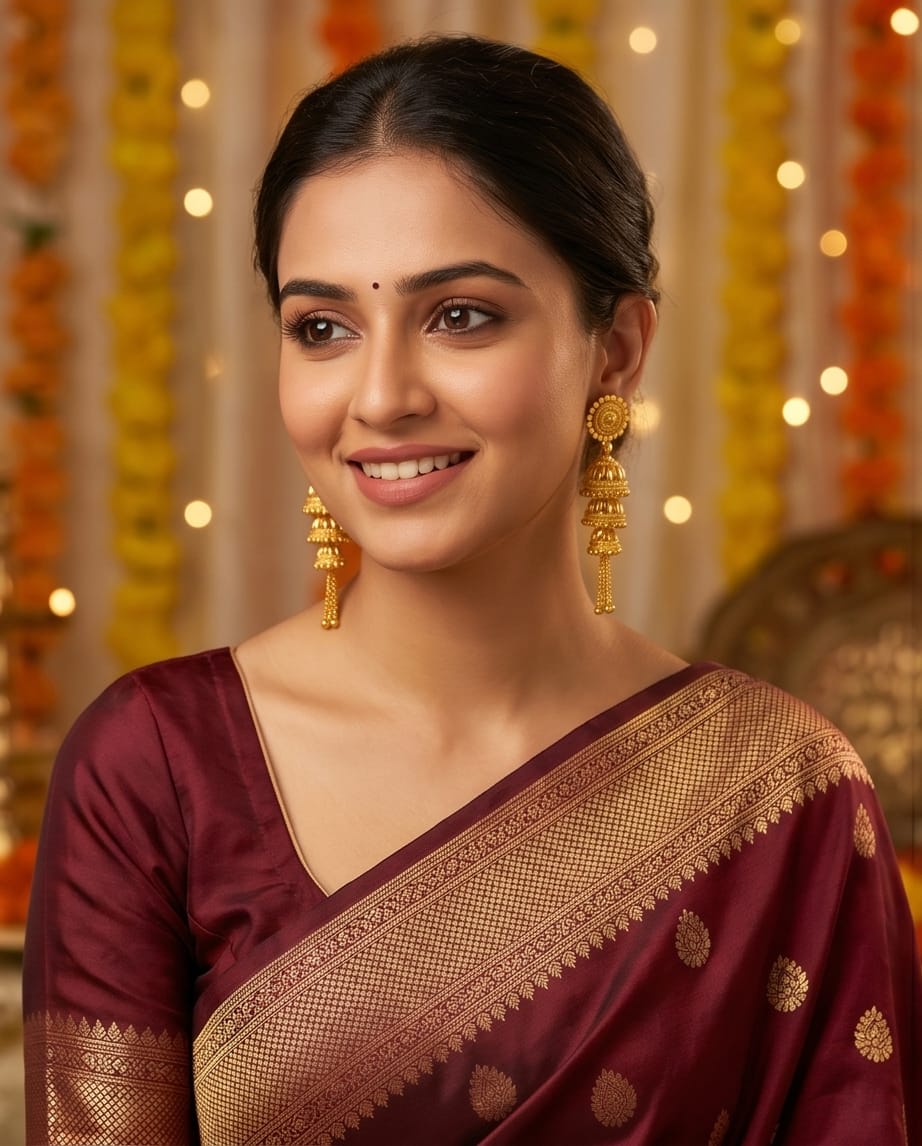 Aarvika Traditional Gold-Tone Layered Tassel Jhumka Earrings