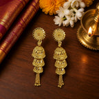 Aarvika Traditional Gold-Tone Layered Tassel Jhumka Earrings
