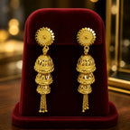 Aarvika Traditional Gold-Tone Layered Tassel Jhumka Earrings