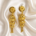Aarvika Traditional Gold-Tone Layered Tassel Jhumka Earrings