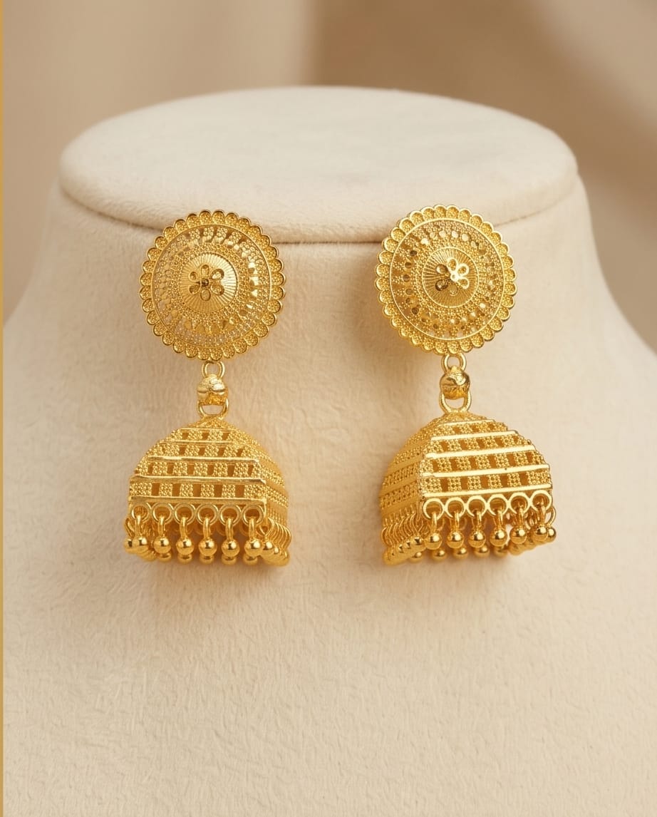 Aarvika Traditional Gold-Tone Filigree Jhumka Earrings