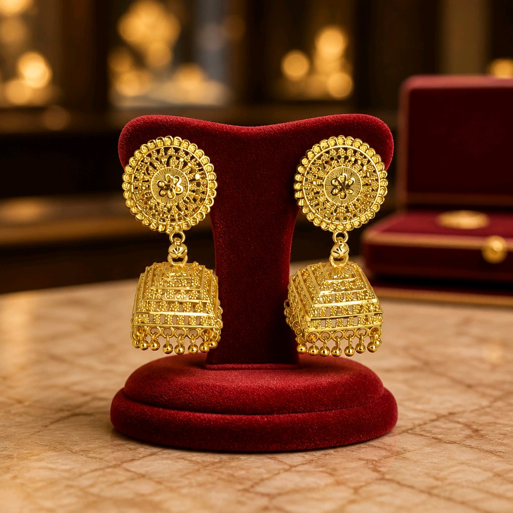 Aarvika Traditional Gold-Tone Filigree Jhumka Earrings