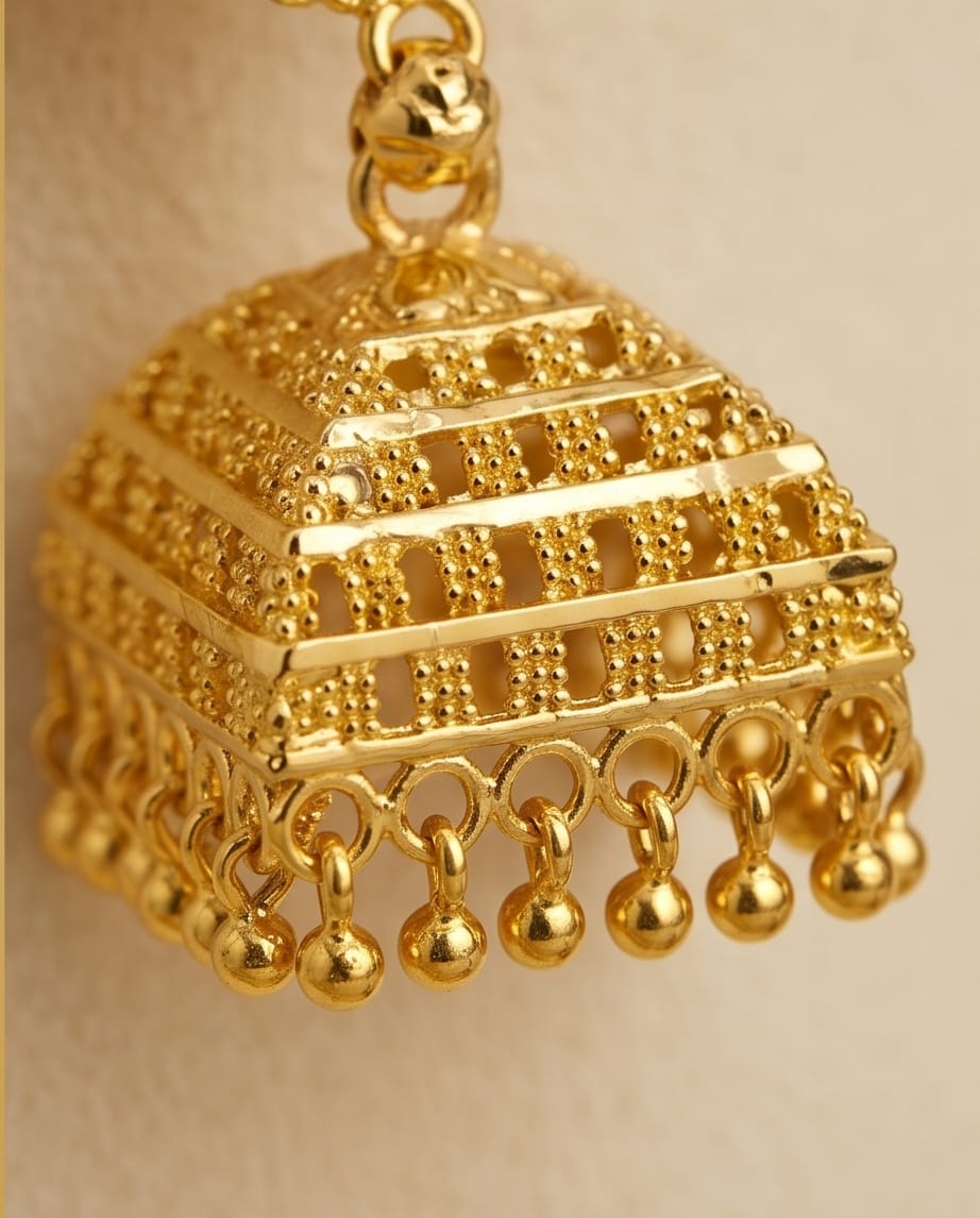 Aarvika Traditional Gold-Tone Filigree Jhumka Earrings