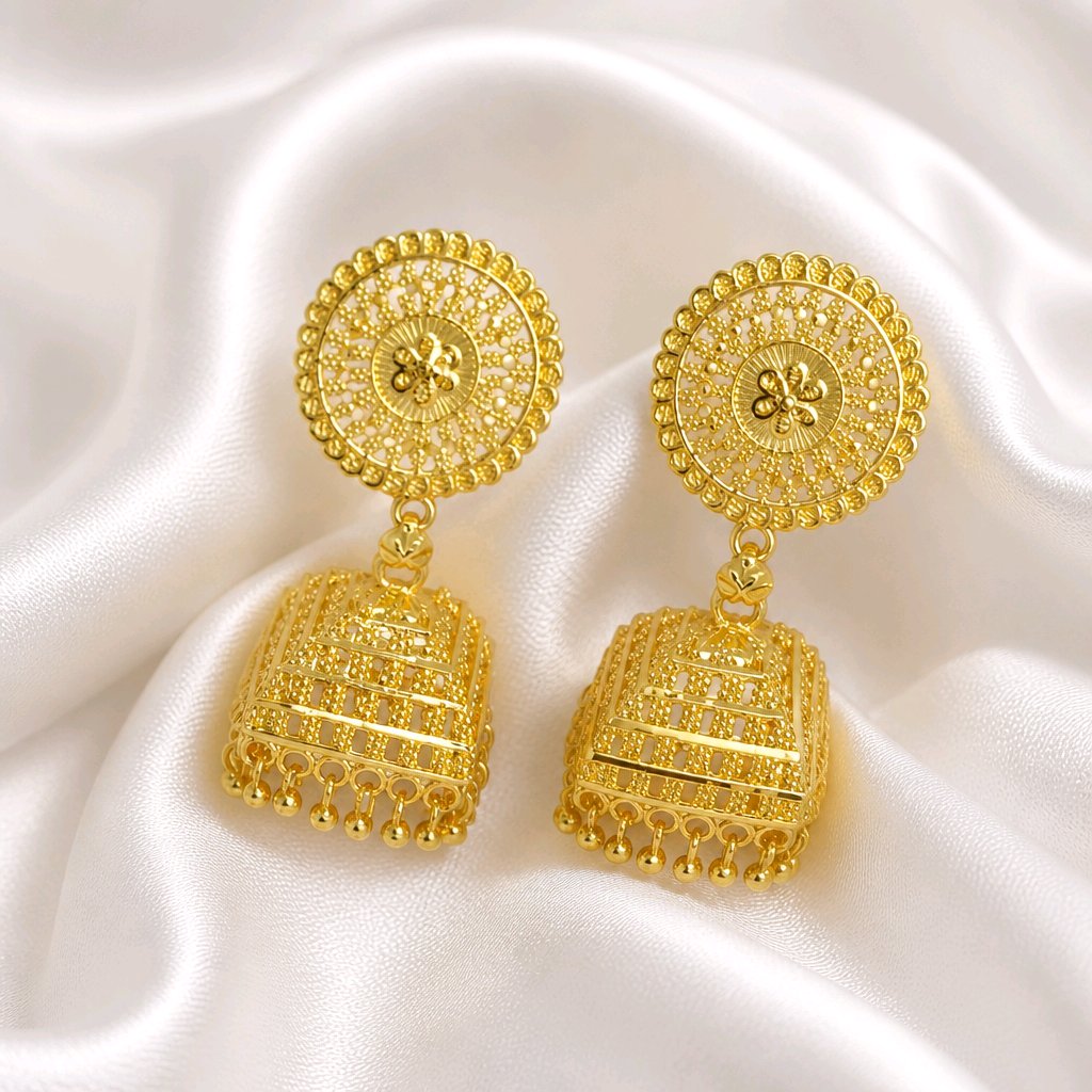 Aarvika Traditional Gold-Tone Filigree Jhumka Earrings