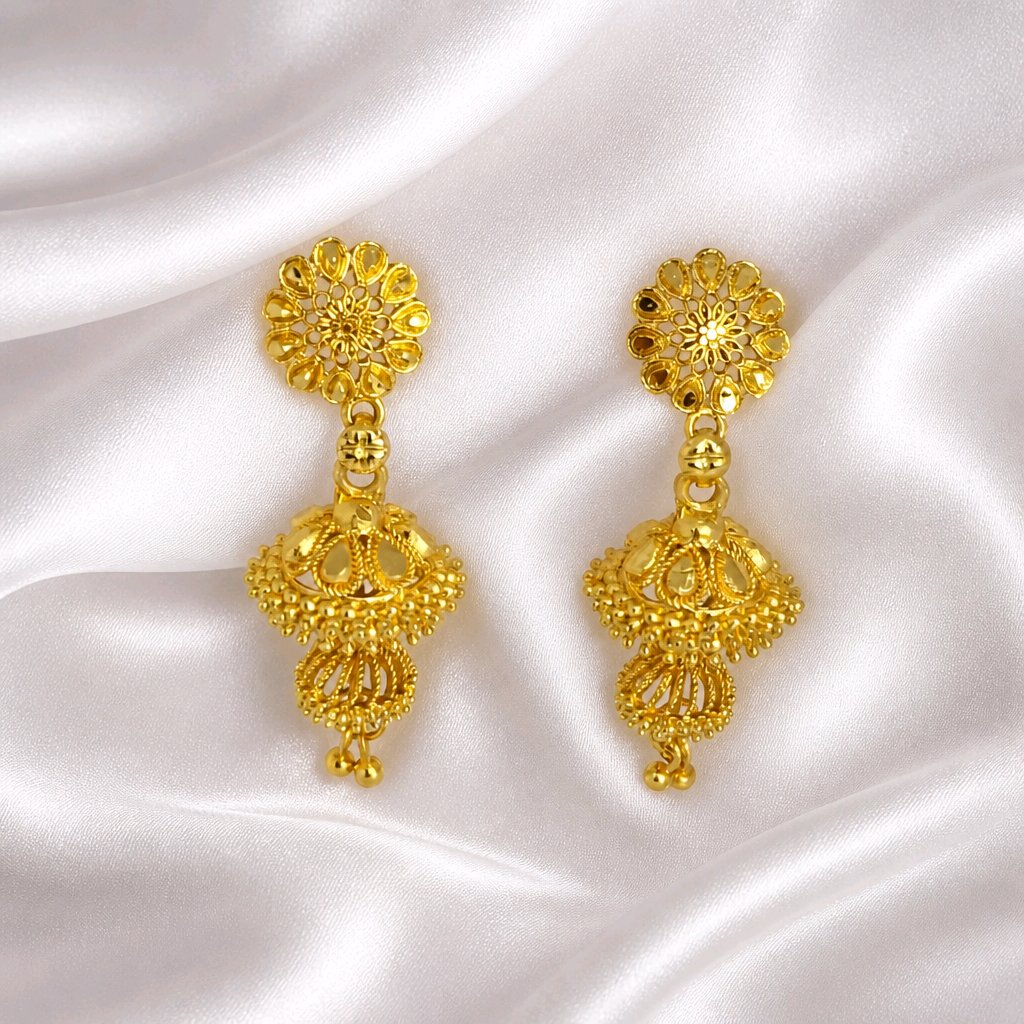 Aarvika Gold-Tone Traditional Floral Double Jhumka Earrings