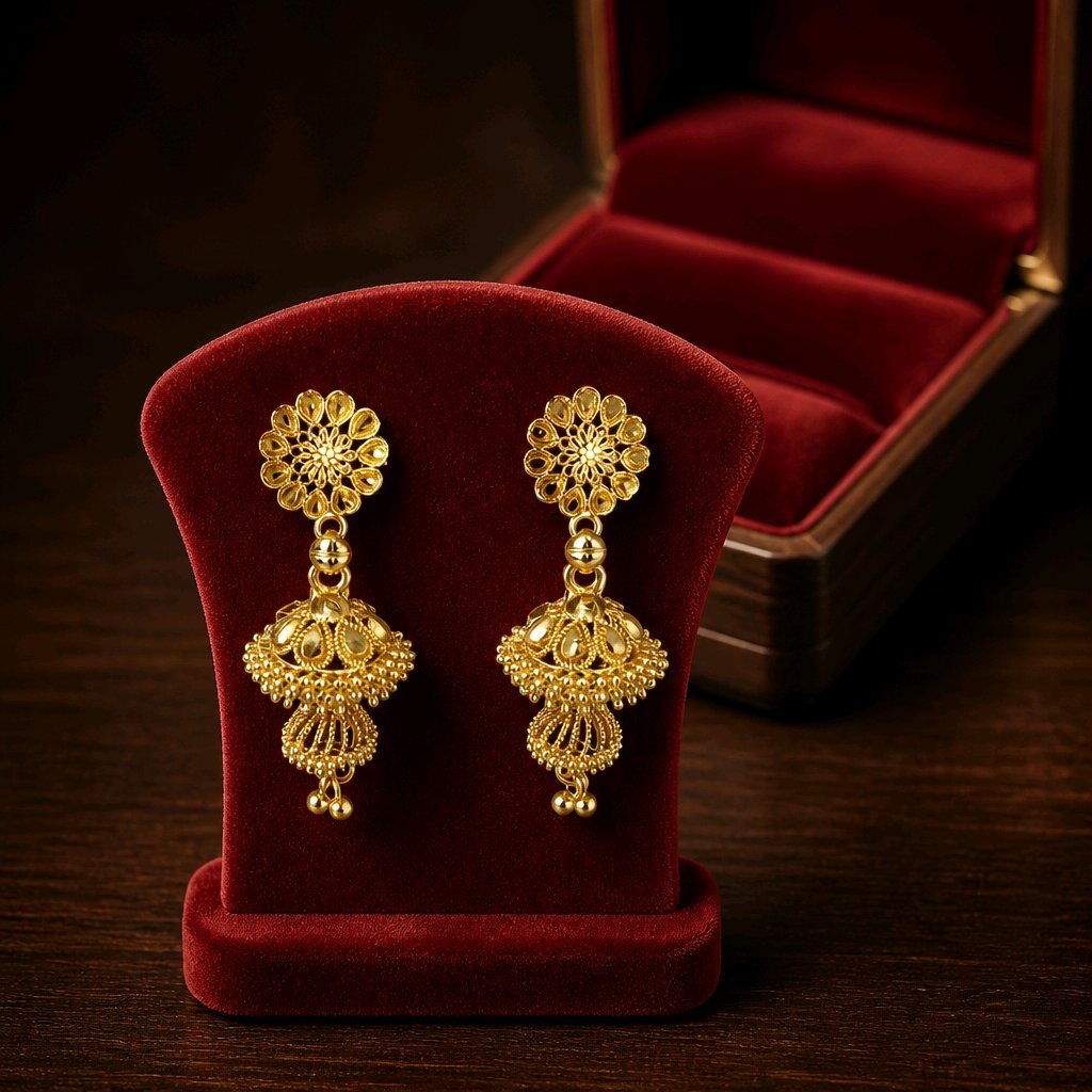 Aarvika Gold-Tone Traditional Floral Double Jhumka Earrings