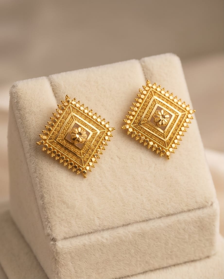 Aarvika Gold-Tone Floral Geometric Stud Earrings