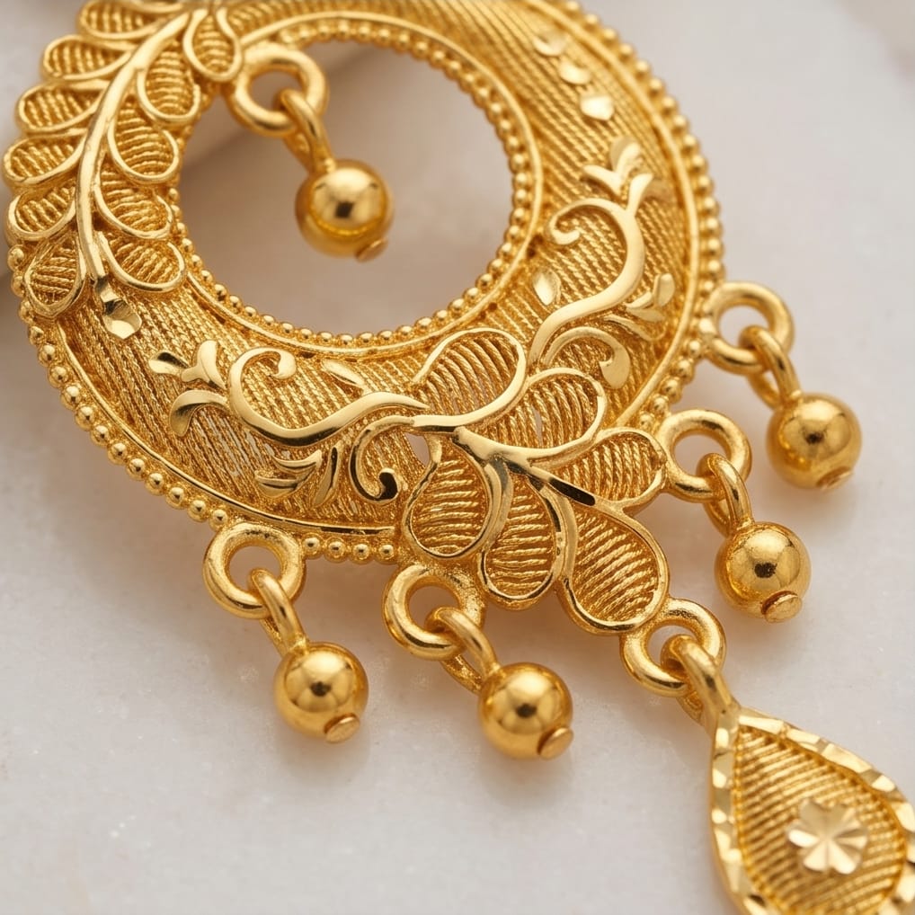 Aarvika Gold-Tone Filigree Chandbali Drop Earrings