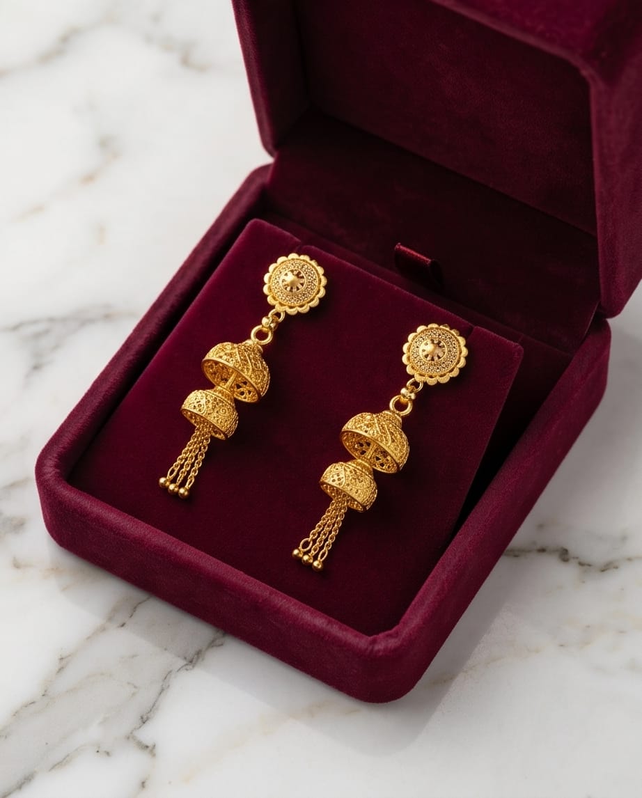 Aarvika Gold-Tone Filigree Jhumki Tassel Earrings