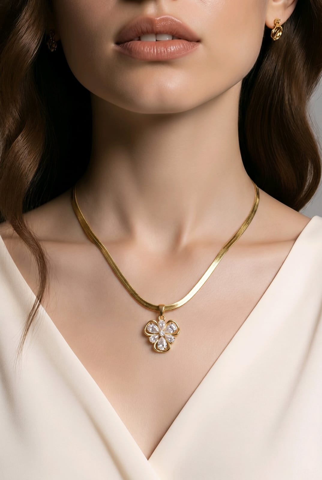 Aarvika 22K Gold-Plated Clover Pendant Necklace – side view