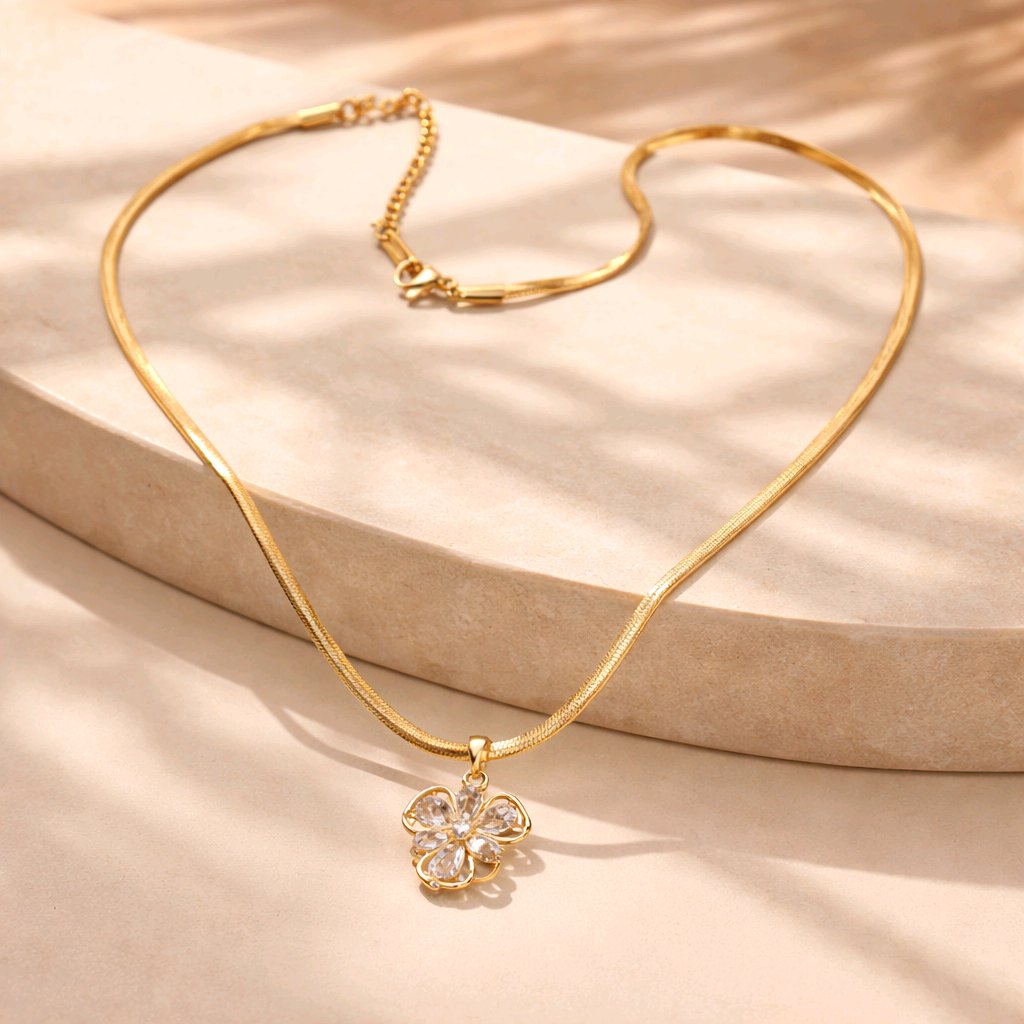 Aarvika 22K Gold-Plated Clover Pendant Necklace – model wearing