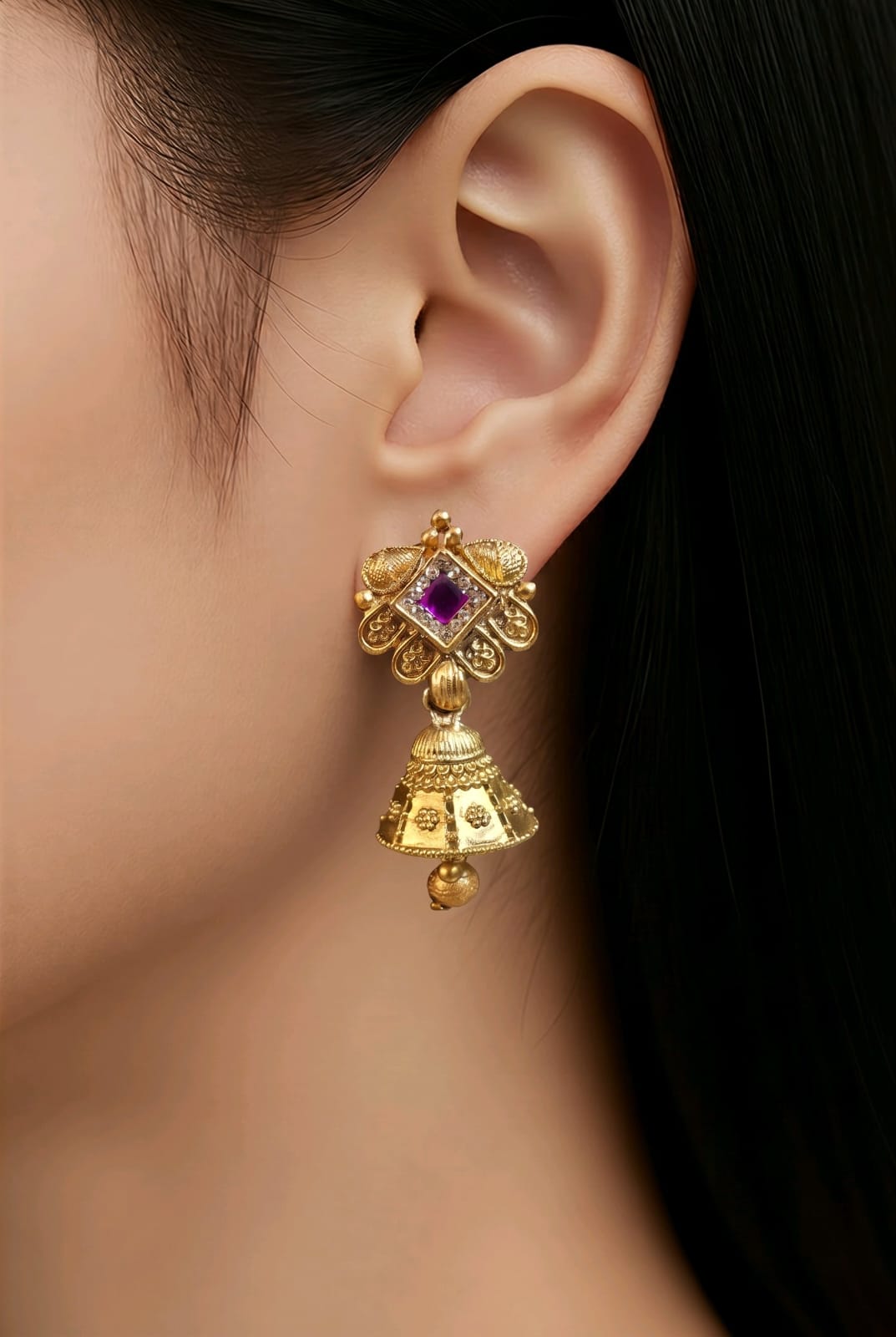 Aarvika Traditional Stone Stud Jhumka Earrings