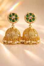 Aarvika Green Stone Pearl Jhumka Earrings