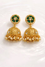 Aarvika Green Stone Pearl Jhumka Earrings