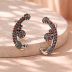 Aarvika Oxidized Peacock Ear Cuff Earrings