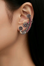 Aarvika Oxidized Peacock Ear Cuff Earrings