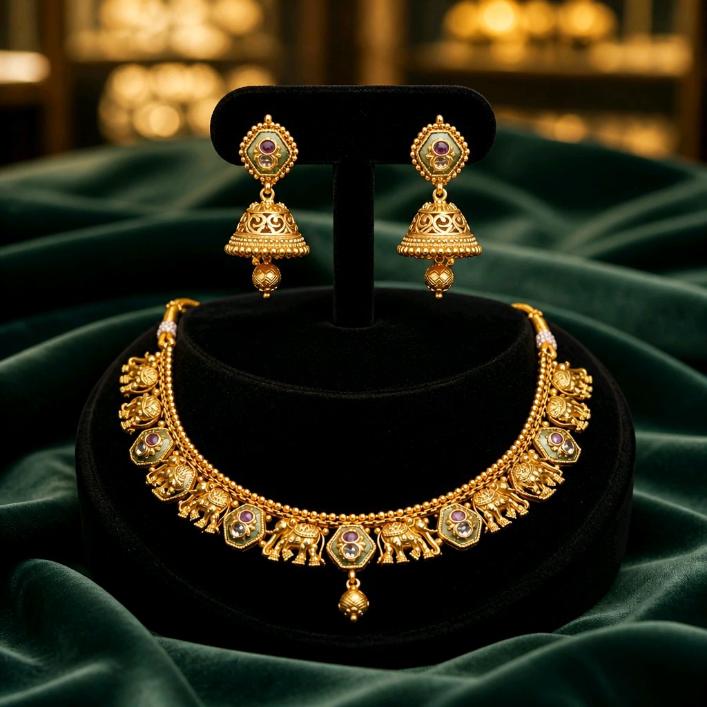 Aarvika Heritage Temple Necklace Set – model wearing