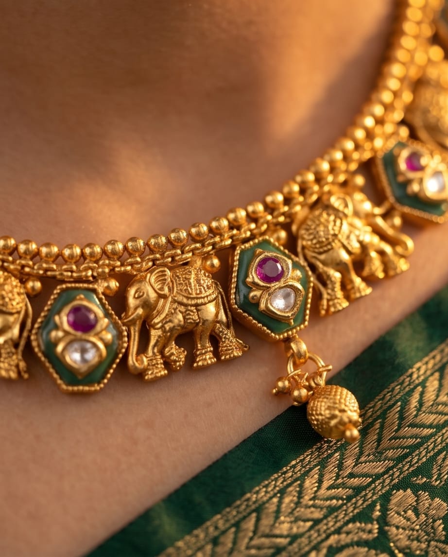 Aarvika Heritage Temple Necklace Set – close-up detail