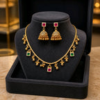 Aarvika Multicolor Stone Charm Necklace Set with Designer Jhumka – full set