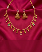 Aarvika Multicolor Stone Charm Necklace Set with Designer Jhumka – detail shot