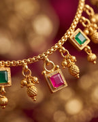 Aarvika Multicolor Stone Charm Necklace Set with Designer Jhumka – close-up detail