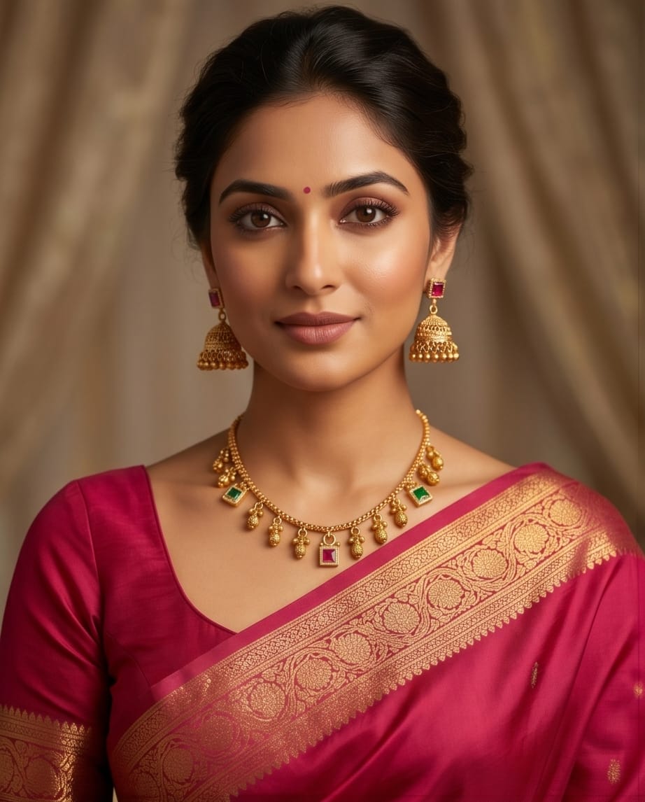 Aarvika Multicolor Stone Charm Necklace Set with Designer Jhumka – back view