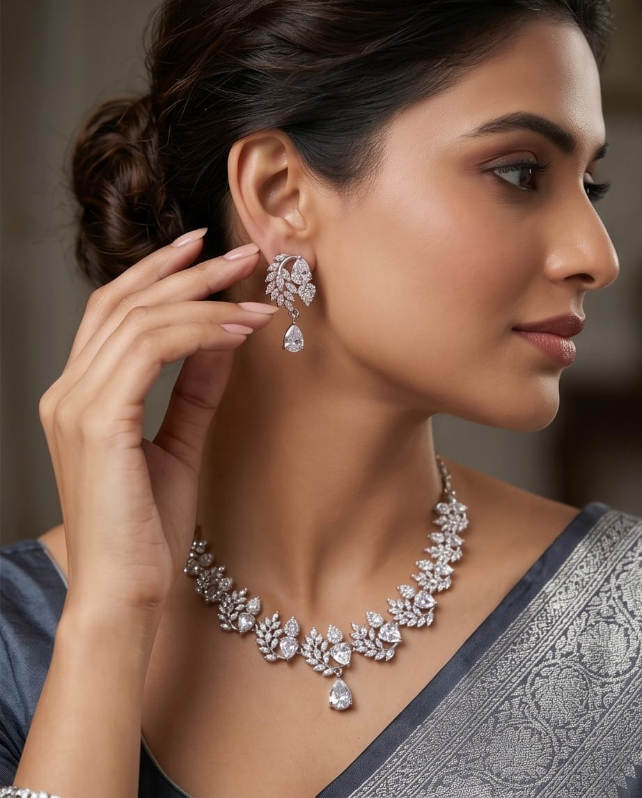 Aarvika Premium AD Crystal Necklace Set