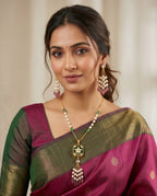Aarvika Premium Gold-Plated Floral Pendant Necklace Set with Pearl