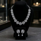 Aarvika American Diamond Premium AD Crystal Necklace Set – flat lay
