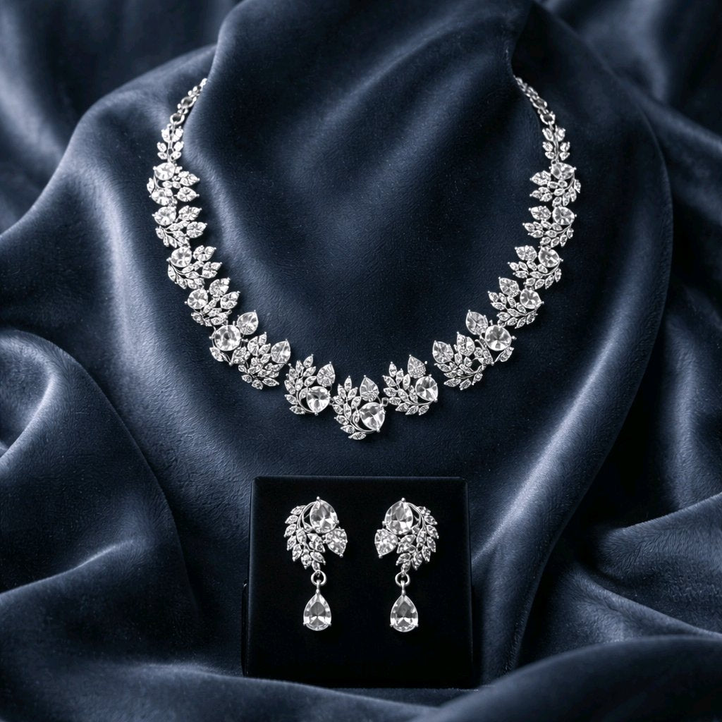 Aarvika American Diamond Premium AD Crystal Necklace Set – back view