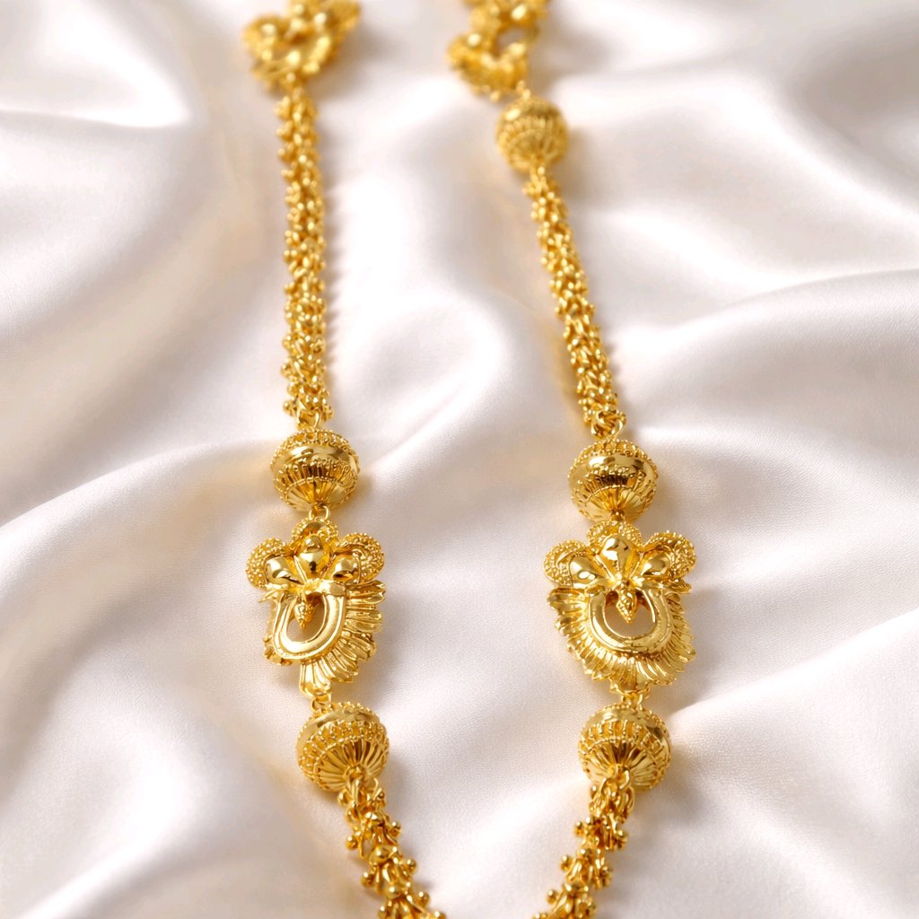 Aarvika Peacock Motif 1.5 GM Gold Forming Long Chain Necklace