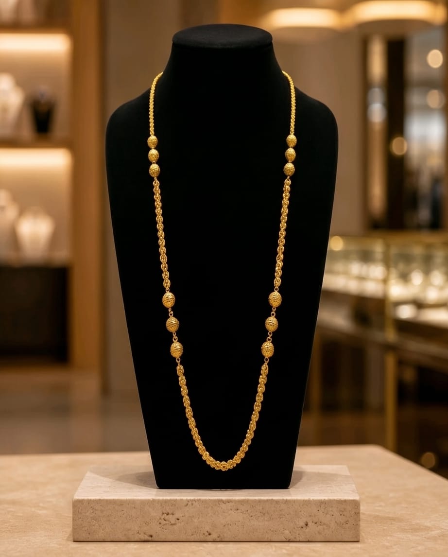 Aarvika Traditional 1.5 GM Gold Forming Beaded Ethnic Long Chain