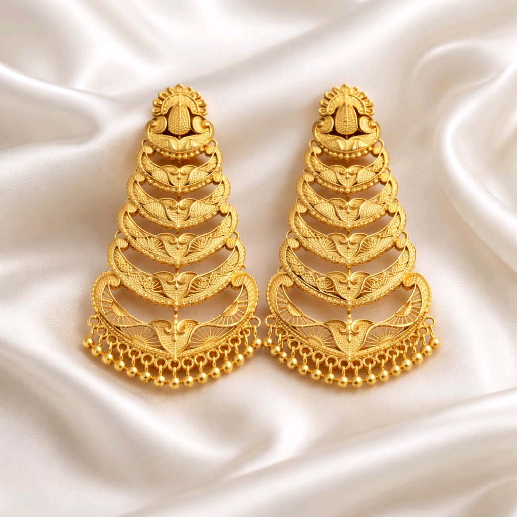Aarvika Traditional Layered 1.5 GM Gold Forming Dangle Earrings