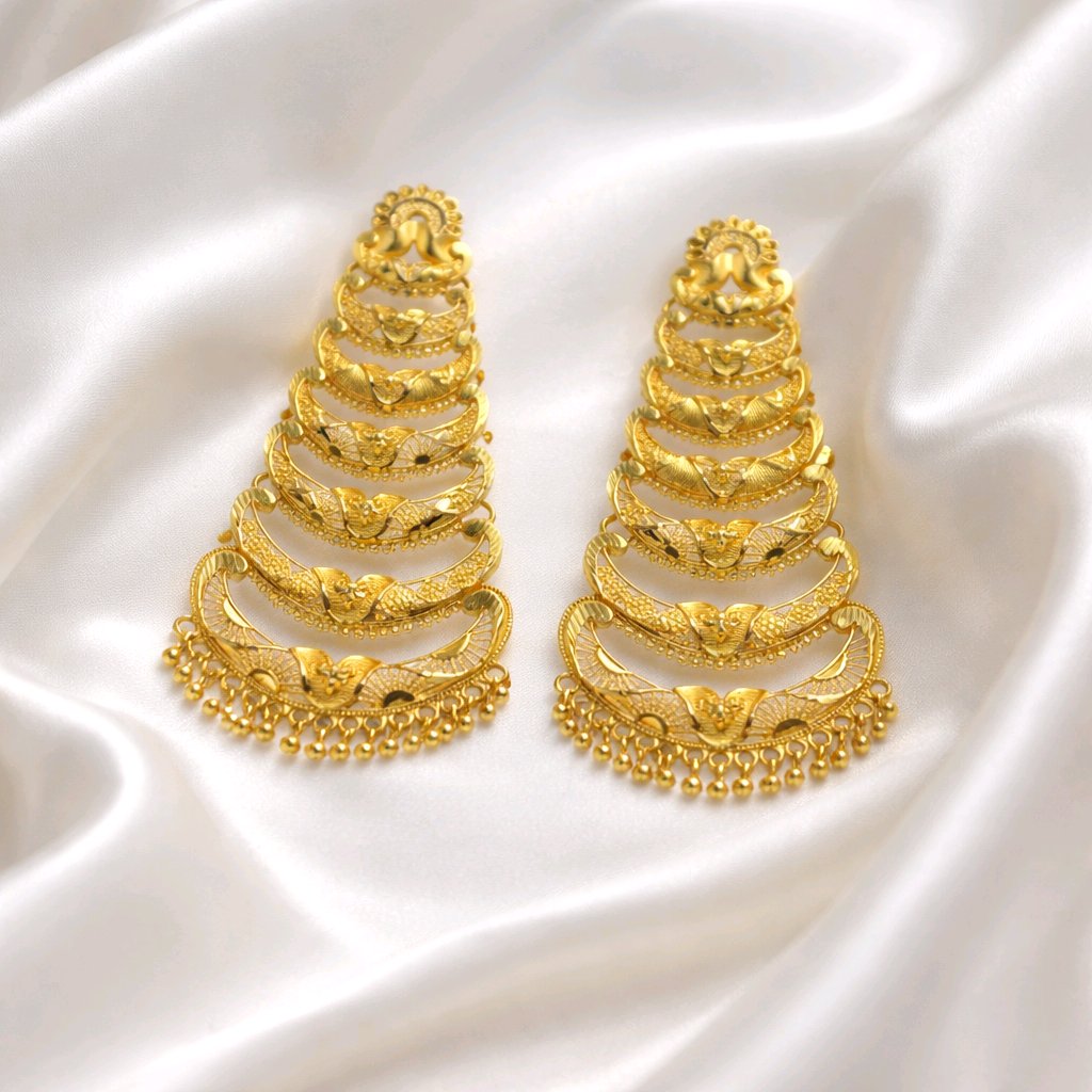 Aarvika Traditional Layered 1.5 GM Gold Forming Dangle Earrings
