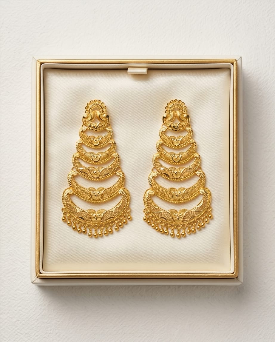 Aarvika Traditional Layered 1.5 GM Gold Forming Dangle Earrings
