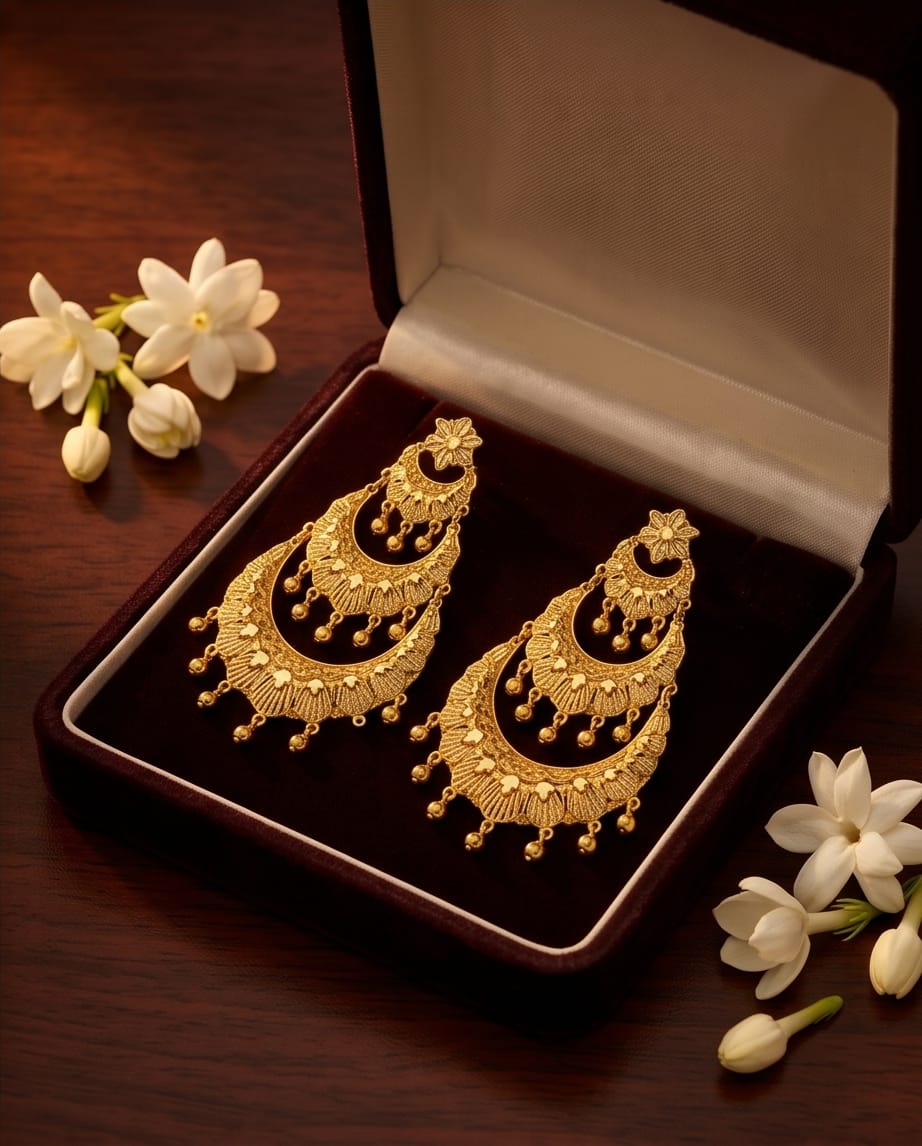 Aarvika Layered Chandbali 1.5 GM Gold Forming Earrings