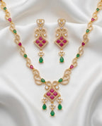 Aarvika Premium Pink & Green AD Necklace Set